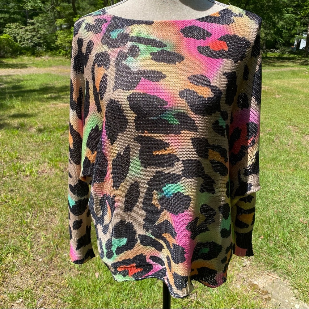 FREE FOR HUMANITY ITALY SWEATER METALLIC BLACK TAN MULTI DOLMAN SLEEVE no size M